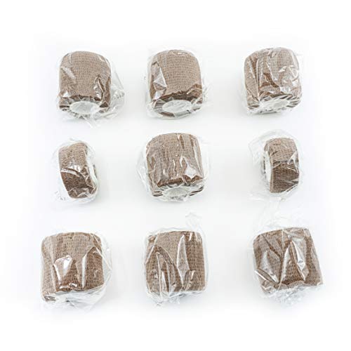 FRESINIDER 9 Rolls Self Adhesive Wrap Athletic Tape Gauze, Breathable Elastic Cohesive Bandage for Sports Injury & Pet (7 Pcs 2\" x 5 Yards + 2 Pcs 1\" X 5 Yards) (Brown)