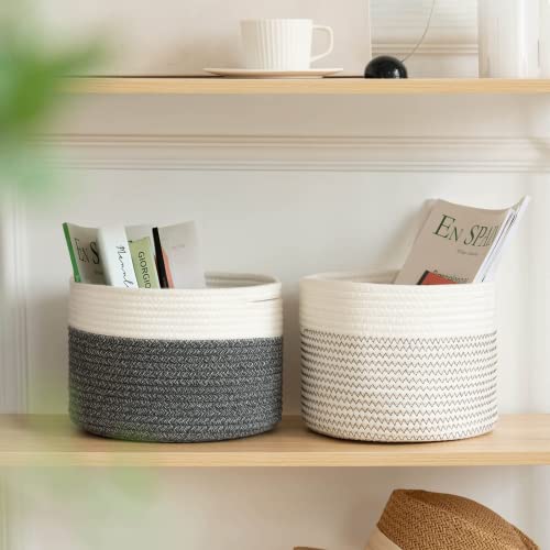 Indressme Small Rope Basket Round Woven Storage Basket Cute Dog Toy Basket Cotton Basket Baby Nursery Hamper Shelf Decorative Bin For Keys Gift 9.4 X 9.4 X 7.1 Inches #TOP7