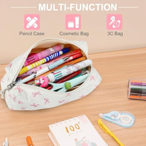 Image of LEDAOU Cute Pencil Case for Kids Girls Boys Pencil Pouch kawaii Pen Pencil Box Bag Holder for School Students (Pink Bow)