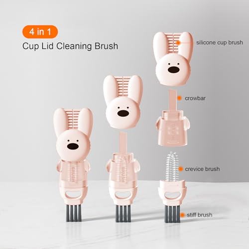 Image of 4 in 1 Cup Lid Cleaning Brush, 3 in 1 Bottle Brush, Cup Crevice Cleaning Tools, Easy to Clean and Storage, ABS+Silicone Cup Lid Gap Cleaner, Portable Multifunctional Bottle Cleaning Brush (3Pcs)