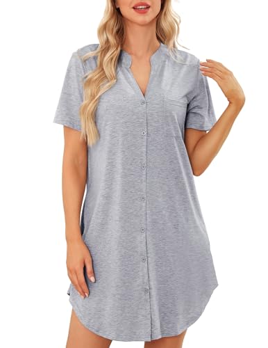 Lovasy Nachthemden für Damen Kurzarm Baumwolle Sommer Schlafshirt Still...