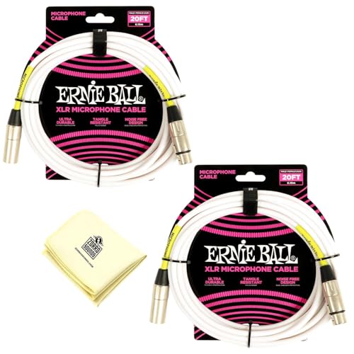 Lot de 2 câbles de microphone XLR Ernie Ball P06389 de 6m avec chiffon de nettoyage Zorro