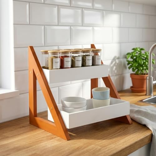 Image of Kitchen Organizer Rack - Multi-Purpose Kitchen Stand for Countertop & Cabinet Storage | Heavy-Duty Kitchen Rack Organizer for Spices, Utensils, Dishes & Pantry Items (2 Tier Brown)