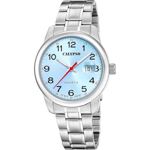 Montre homme quartz Calypso K5872/3 étanche avec calendrier et cadran argenté