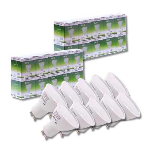 JANDEI, 7W GU10 LED Bulb, Warm White Light 3000K, Pack of 20-650 Lumens, Non-Dimmable (Equivalent to 27W Halogen)