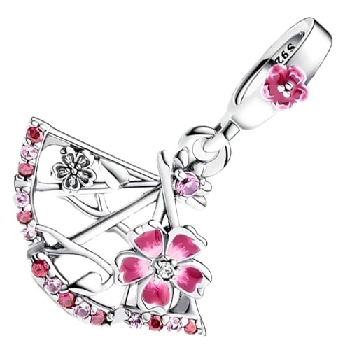 ZURWTCH Xiaoqiao Peach Blossom Fan Dangle Charm Fit Women Bracelet Necklaces Fashion Gifts 925 Sterling Silver DIY Jewelry (Xiaoqiao Peach Blossom Fan Dangle Charm 0982)