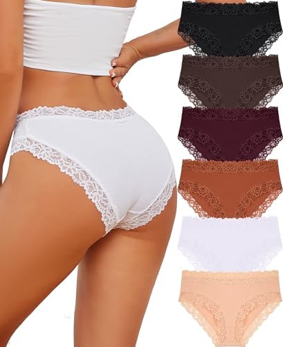 Knowyou Cotton Underwear for Women No Roll Soft Panties No Dig Lace Waist Hipster Breathable Cheeky Lingerie for Women
