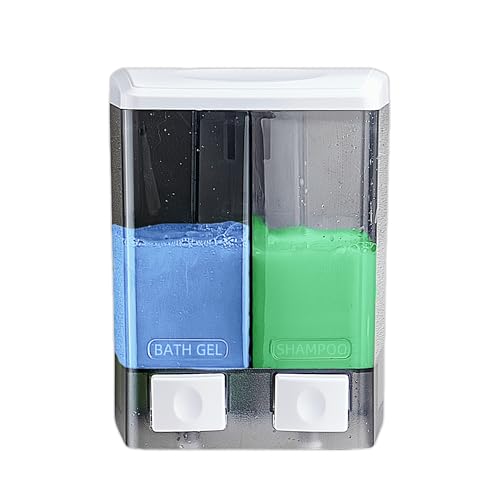 VENKERCHI 2-in-1 Soap & Shampoo Dispenser with Key Lock, Hand Manual Dispensers Wall Mounted Bathroom Shower Hotel Home School Mall for Liquid Gel Conditioner 2 Chamber 16.9oz*2 (500ml*2)