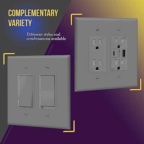 Image of ENERLITES 2-Gang Gray Oversize Decorator Switch Outlet Wall Plate Cover