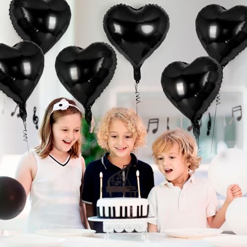 Image of 30 Pcs Black Heart Balloons, 3 Sizes Heart Foil Balloon, Valentine Day Party Decorations, Love Balloon Valentine Balloons for Birthday Party Wedding Baby Shower