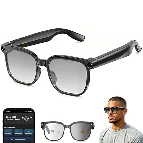 AI Smart Glasses with Camera, 8MP HD Camera Glasses for Men, AI Recording Glasses with Voice Assistant,Open-Ear Audio,Real-Time Translation,Video Recording Sunglasses for Life & Work (Photochromic)
