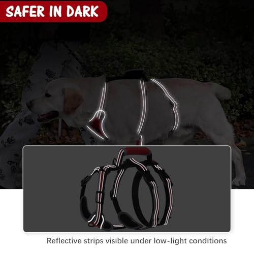Image of Mihachi Escape Proof Dog Harness - No Pull Dog Harness with Handle, Soft Padded Reflective and Adjustable Full Body Pet Harness Vest for Medium Large Dogs Walking Hiking Training, Red X-Large