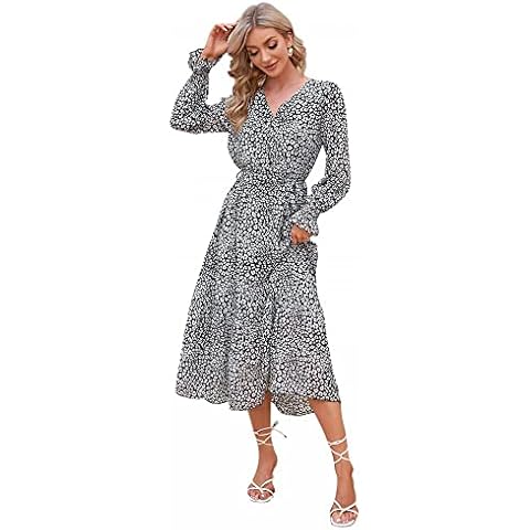 SHEBUYLLI Women's Midi Dresses Long Sleeve Ruffle Floral Dresses Long Dress Evening Dress V-Neck Maxi Dress, black, M Cover