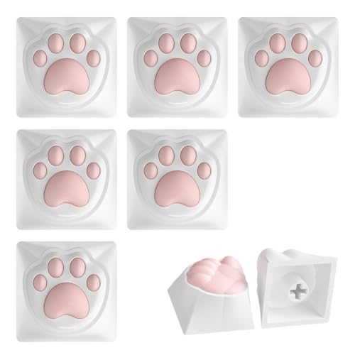 GXGM Set 6 Keycaps Zampa di Gatto Bianche, Copritasti per Tastiera Meccanica, Keycaps Kawaii per Gaming Setup Bianco, Custom Keyboard, Regalo Gamer, Desk Aesthetic, Accessori PC
