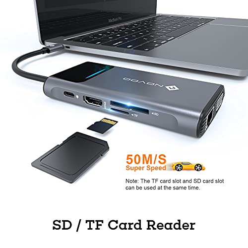 Image of NOVOO 9in1 ProUSB C Multiport 4K HDMI VGA Ethernet 1000Mbps, 100W PD Charging, 3 USB3.0, SD /TF Slots, Thunderbolt 3 Laptop Dock for MacBook, Windows Laptops, Dark Grey, (NVHUBSN09PLX)
