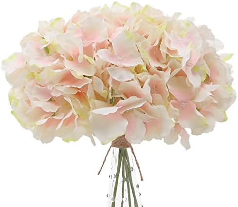 Decpro 12Pcs Artificial Hydrangeas with Stems, 54 Petals Realistic Silk Hydrangeas Fake Flowers for Wedding Home Office Party Café Arches Decoration, Centerpiece, DIY Floral Arrangements (Light Pink)