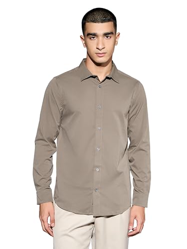 Image of TECHNOSPORT Men's Polyester Slim Fit Solid Casual Shirt with Ts Lytra