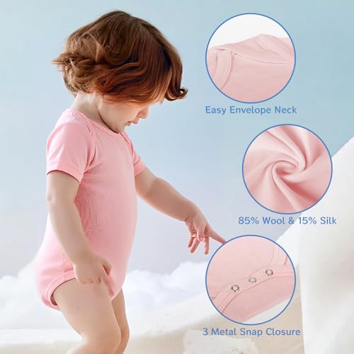 minimeri Baby Body Kurzarm, Merinowolle-Seide, Weiß, 3-6 Monate – Bild 5