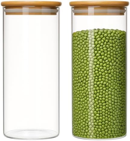 Kit 2 Potes 1 Litro de Vidro com Tampa de Bambu Hermético para Ar...