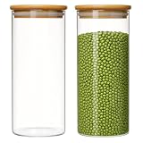 Kit 2 Potes 900ML de Vidro com Tampa de Bambu Hermético para Armazenamento 19 cm Altura x 8cm Largura Design Rústico Livre de BPA