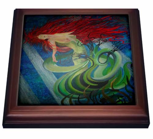 3dRose Enchanted Mermaid-fantasy, mermaid, mythological, ocean nymph, redhead, sea nymph, siren-Trivet with Ceramic Tile, 8" x 8", Brown