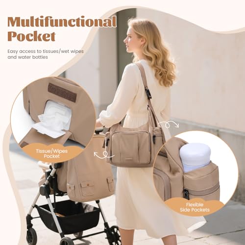 GOLF QUALITY Torba na pieluchy 14 l, torba na pieluchy o dużej pojemności, torba szpitalna crossbody dla mamy, brązowa