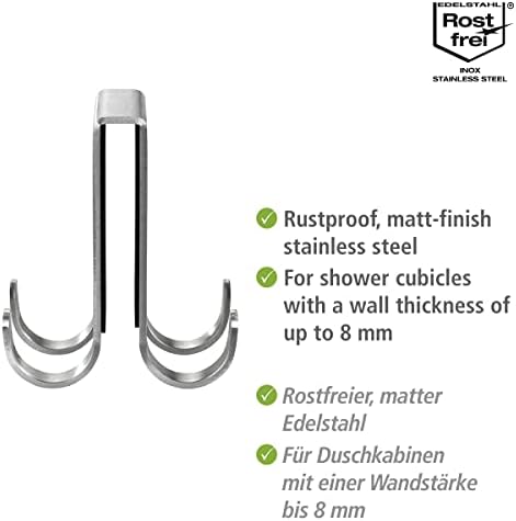 Wenko Vieste Duo 23787100 Double Shower Hooks for Shower Screen with 4 Hanging Options Stainless Steel Matte 5.x6 x 7 cm