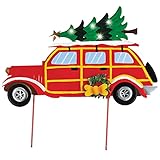 Solar Vintage Christmas Car Stake by Fox River Creations, Outdoor Holiday Lawn Decor