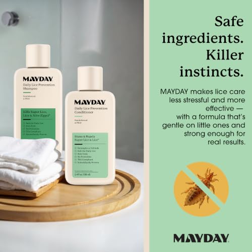 Image of MAYDAY Daily Lice Routine, 3.4oz Shampoo & Conditioner, Sandalwood & Mint | Travel, Non-Toxic & Pesticide-Free, Scientifically Proven Lice, Super Lice & Nits, All Hair Types, Hair & Scalp Wellness