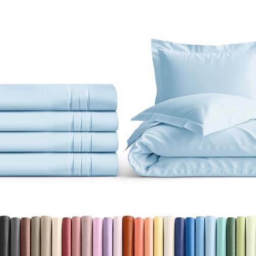 King Pillow Cases Set of 4 with Duvet Cover - Hotel Quality Pillowcase Covers - Comfy, Luxury Bedding for Women, Men, Kids & Teens - Machine Washable Protectors - 4 Piece Set - King Size Lig