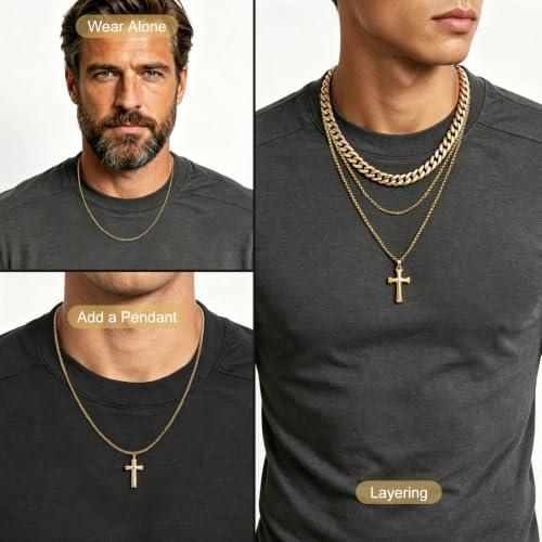 GDJQQTTQ 14K Gold Plated Chain for Men, 2mm Width Chains for Mens & Mens Gold Chain Necklaces, Hypoallergenic Square Rolo Necklaces Chain for Men 26 Inches — view 6