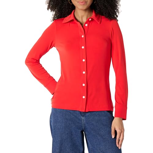 Chemise classique boutonnée femme jersey mat manches longues amples