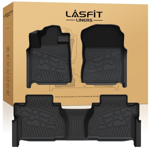Image of LASFIT Floor Mats for Toyota Tundra 2014-2021 Double Cab (Not Fit CrewMax or Regular Cab), Custom Fit All Weather Protection TPE Easy Clean Odorless Floor Liners for Tundra Front&Rear 2 Row Car Mats