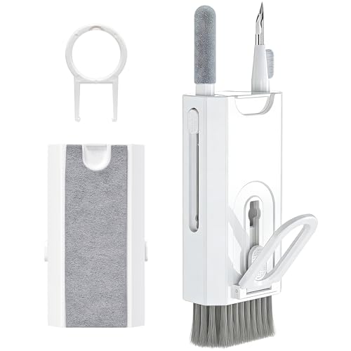TENOC 8 in 1 Multi Function Cleaning Kit, Keyboard Cleaner for Laptop Phone Earbuds, Portable Electronic Cleaning Tool with Brush Keycap Puller Cloth for Office Home, White