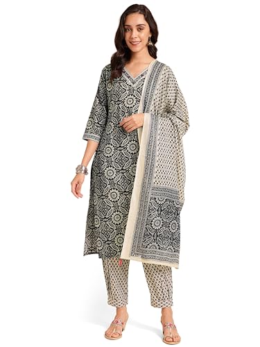 Image of MIRCHI FASHION Women's Straight Fit Pure Cotton Printed Kurta Set with Dupatta and Trouser