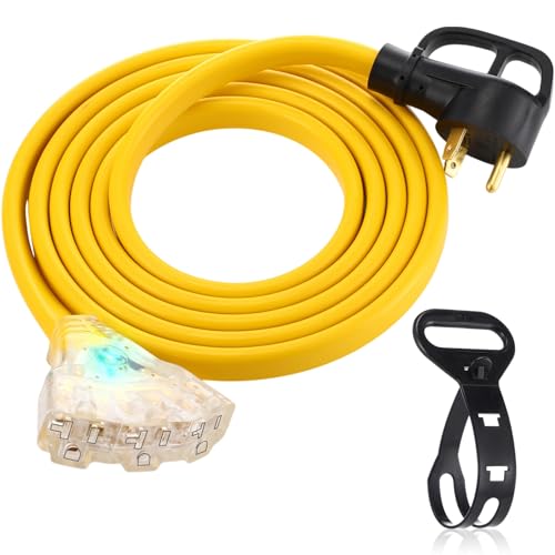 Tellegloww 10 FT NEMA TT-30p to 3X 5-20R/5-15R Flat RV Generator Cord