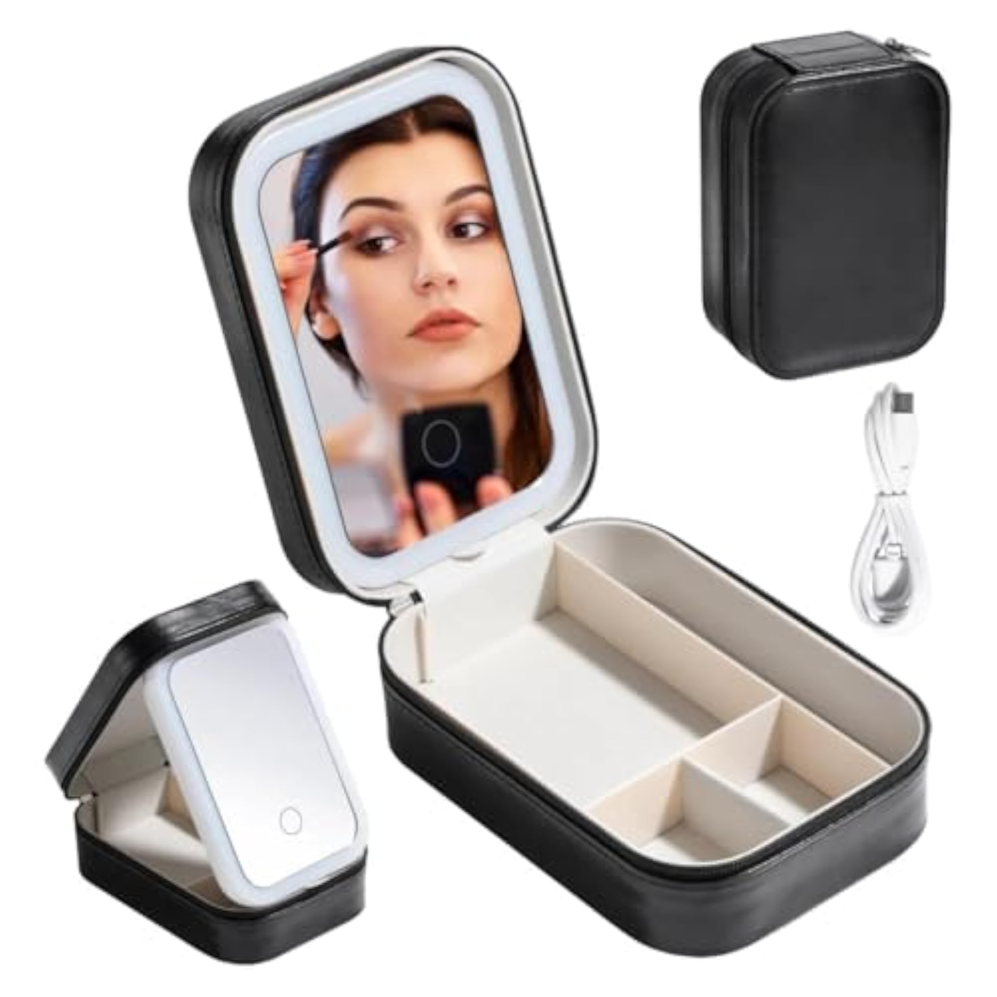 Compact Makeup Vanity with LED Mirror, Multi-Compartment Storage