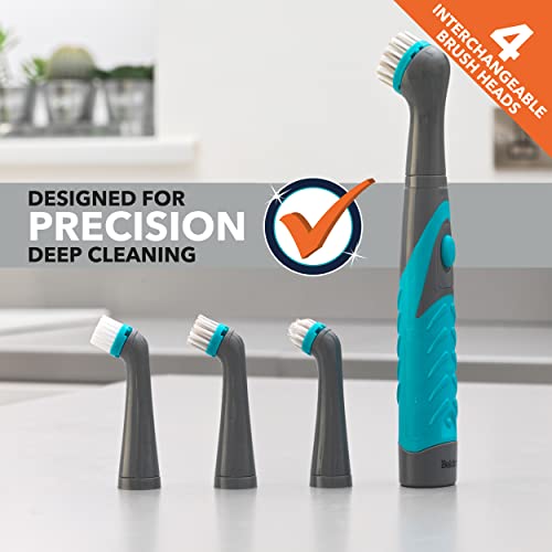 Beldray LA082718EU7 Battery Powered Scrubber Brush, Deep Clean Handheld Tool With 4 Interchangeable & Oscillating Heads, Designed for Precision Cleaning, For Grout,Tiles, Shoes, Grey/Turquoise, 4x26x3 - Image 5