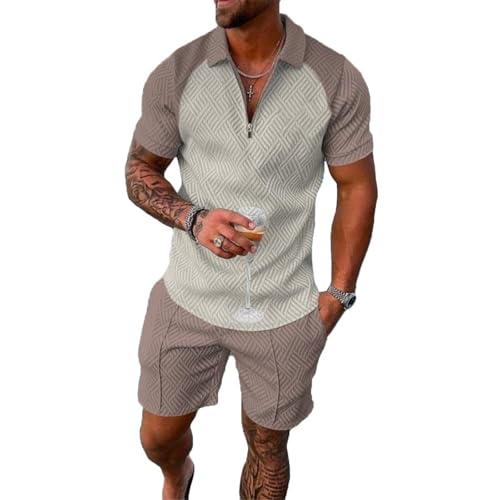 SUPTTING Traje de ocio para hombre, camiseta y pantalones cortos, juego de dos piezas, camiseta y pantalones cortos, polo de manga corta, traje de playa, traje de verano, transpirable, conjunto