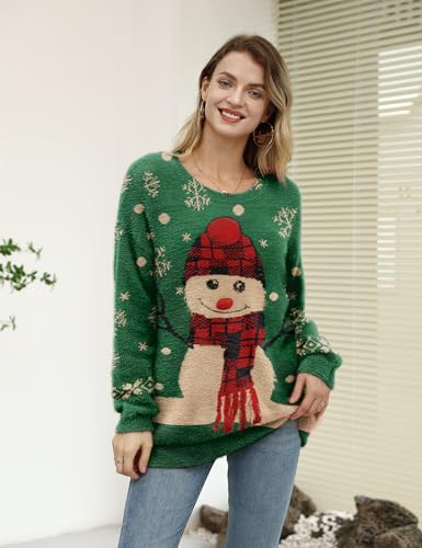 Image of YESNO Women Christmas Sweater Graphic Printed Oversized Pullover Sweaters Casual Loose Knit Tops S01