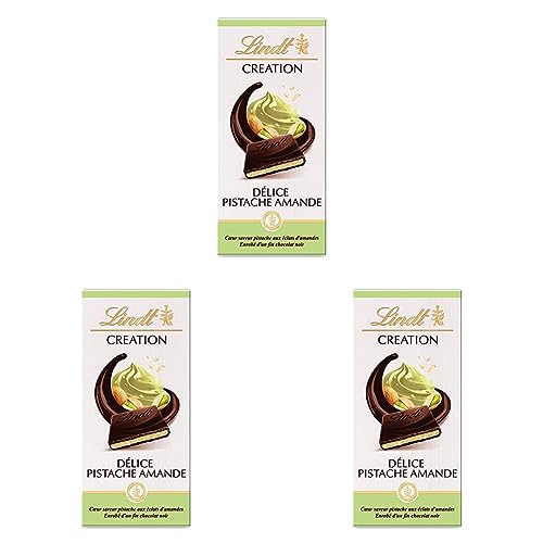 Lindt - Tablette Délice Pistache Eclats D'Amandes CREATION - Chocolat Noir, 150g (Lot de 3)