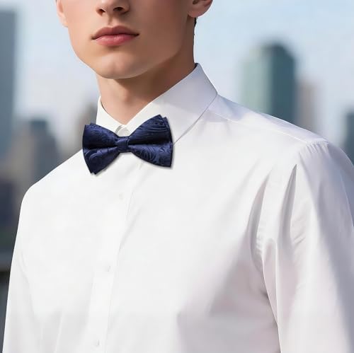 Image of Barry.Wang Paisley Striped Bow Tie for Men Silk Pre-Tied Bowtie Pocket Square Cufflinks Set Formal Wedding Party Prom