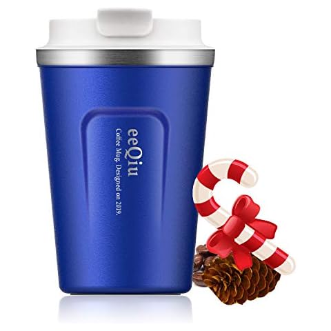 eeQiu Taza térmica de café para llevar - 13oz 100% a Prueba de Fugas, Acero Inoxidable Cover