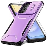 Asuwish Phone Case for Samsung Galaxy A15 5G/4G with Tempered Glass Screen Protector and Slide Camera Cover Slim Rugged Hybrid Shockproof Protective Hard Cell Accessories A 15 G5 15A Women Men Purple