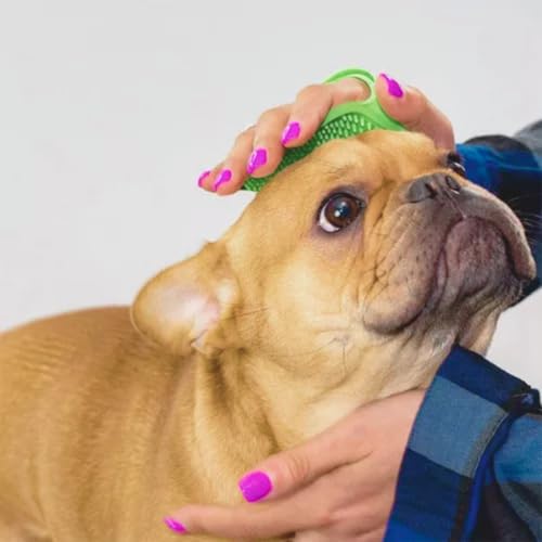Escova de Silicone para Cachorros e Gatos - Conforto e Eficiência (Azul, Medio)
