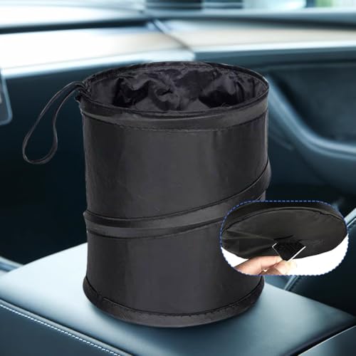 Image of PUXING 2pcs Car Trash Can Car Trash Bin Collapsible Pop-up Car Trash Can Car Trash Bag Portable Garbage Bin with Elastic Band Hanging Multipurpose Trash Bin for for Car /Home(Color:Black)