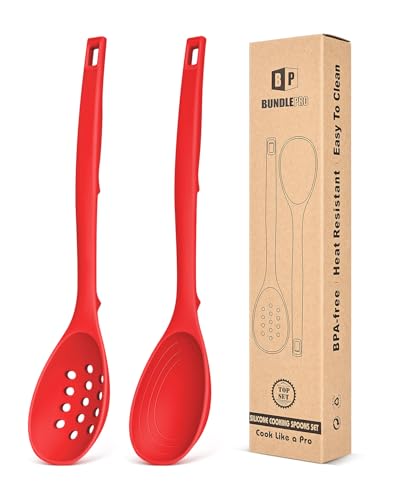 BUNDLEPRO Silicone Cooking Spoons for Nonstick Cookware, One-Piece, 2 Pack