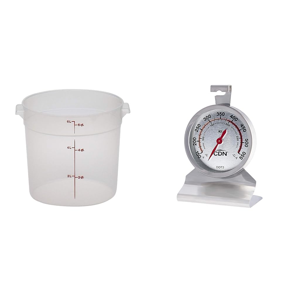 Cambro 6 Qt Round Container & Lid Bundle With CDN ProAccurate Oven Thermometer, 2"" Dial, Stainless Steel
