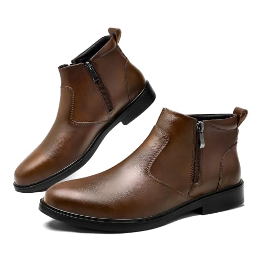 ADMARK Men's Slip On Chelsea Ankle Boots Brown Business Casual Dress Shoes