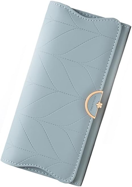 PU Leather Women's Long Wallet, Women's Leather Wallet, 3 Fold Women's Card Holder, Embossed Square Wallet (Grey)